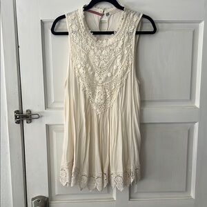 Hint of Mint Cream Crochet Embellished Blouse